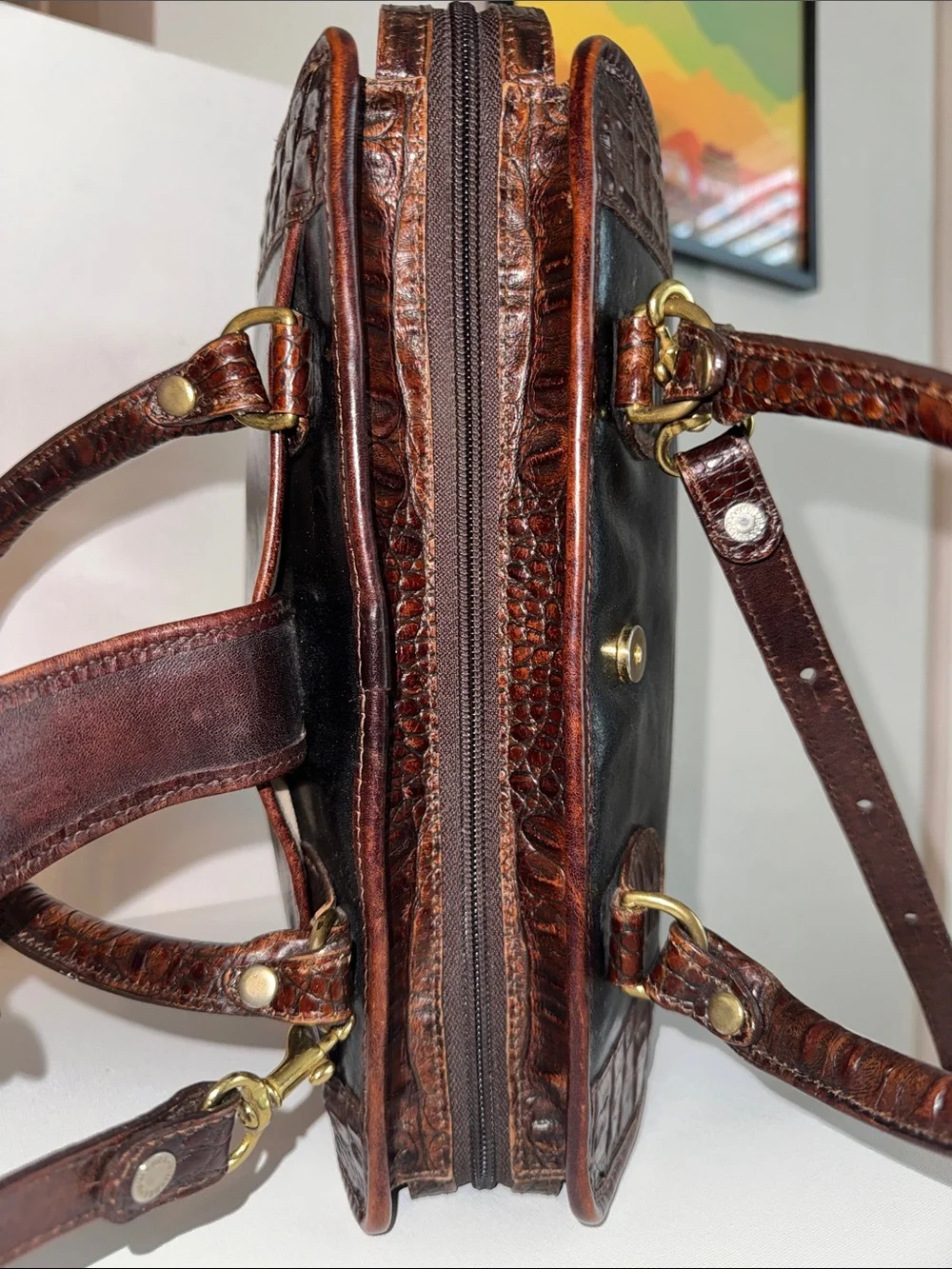 Vintage Brahmin Addison Croc Embossed Leather Satchel